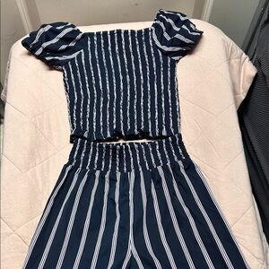 Japna Navy & White Vertical Stripe Kids Two-Piece Set